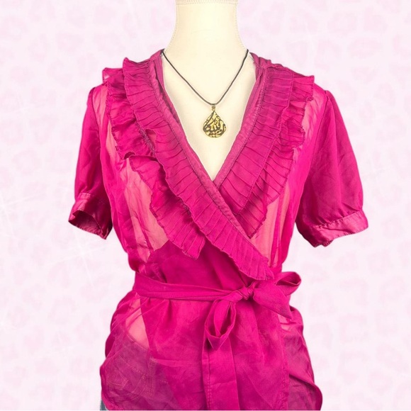 Vibrant Pink Sheer Ruffle Blouse - Picture 2 of 5